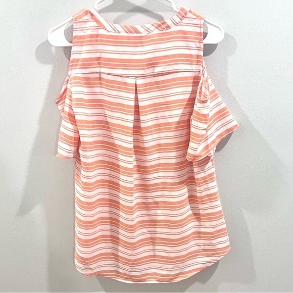 New York & Company orange and white striped cold shoulder top size small NWT - Picture 3 of 6